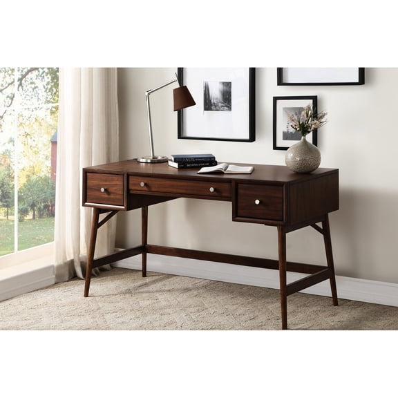 Writing Desk for Study | With 3 Drawers for Storage | Crafted from Walnut Veneer Wood | Resolves Lack of Storage Issue