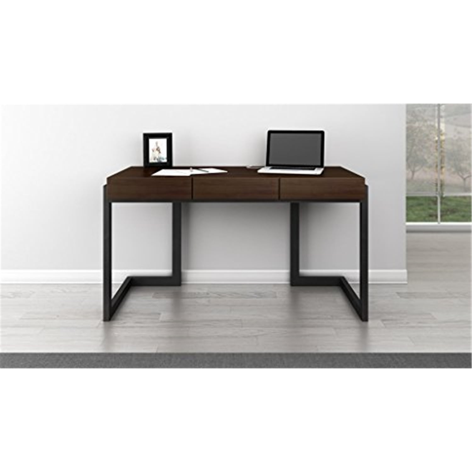 Mainstays Wood & Metal Writing Desk with 1 Drawer and 1 Door for Teens  Adult, 29.92in, Espresso Finish. 