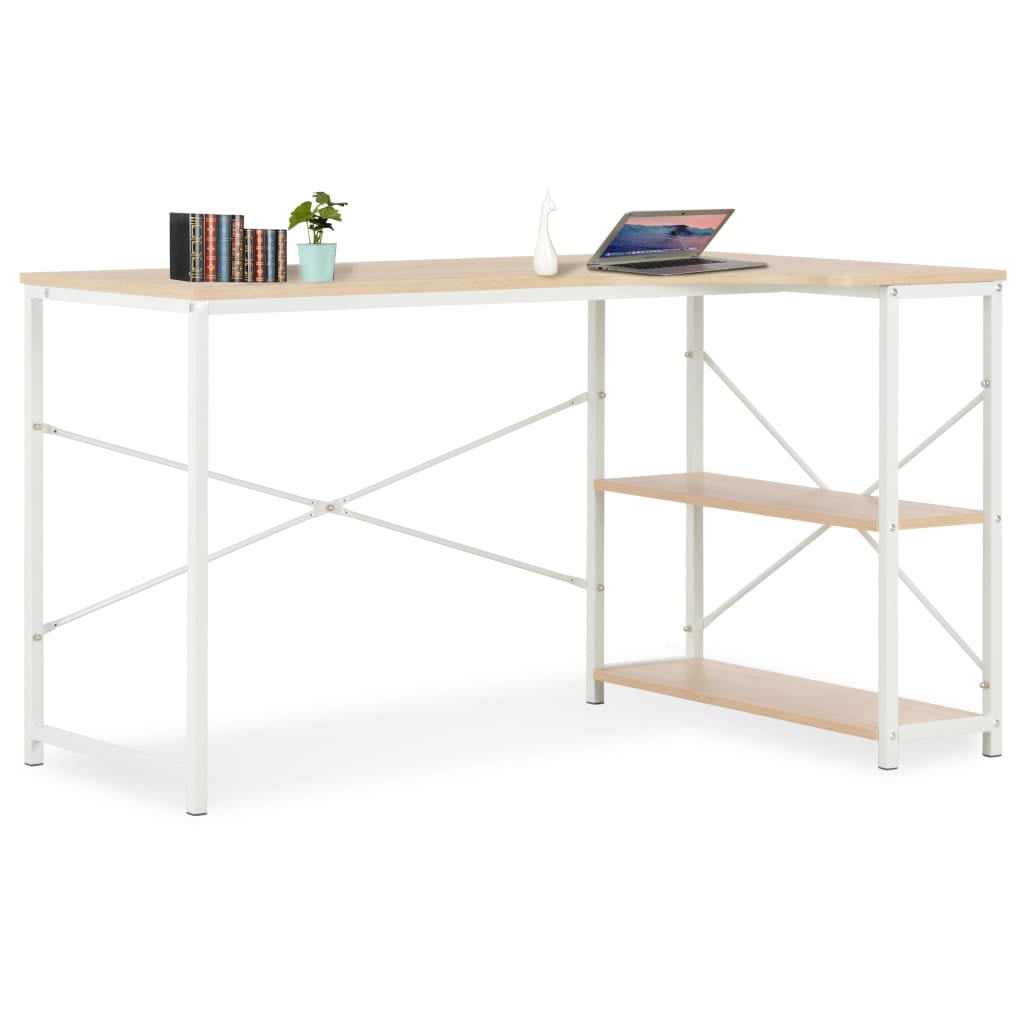 Writing Desk with 2 Shelves, Modern Computer Desk for Home Office, Black+Oak