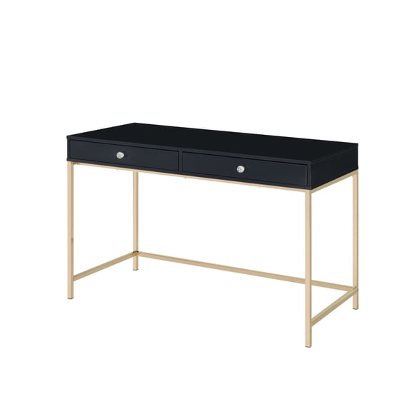 Writing Desk with 2 Storage Compartments Black and Gold - Saltoro Sherpi