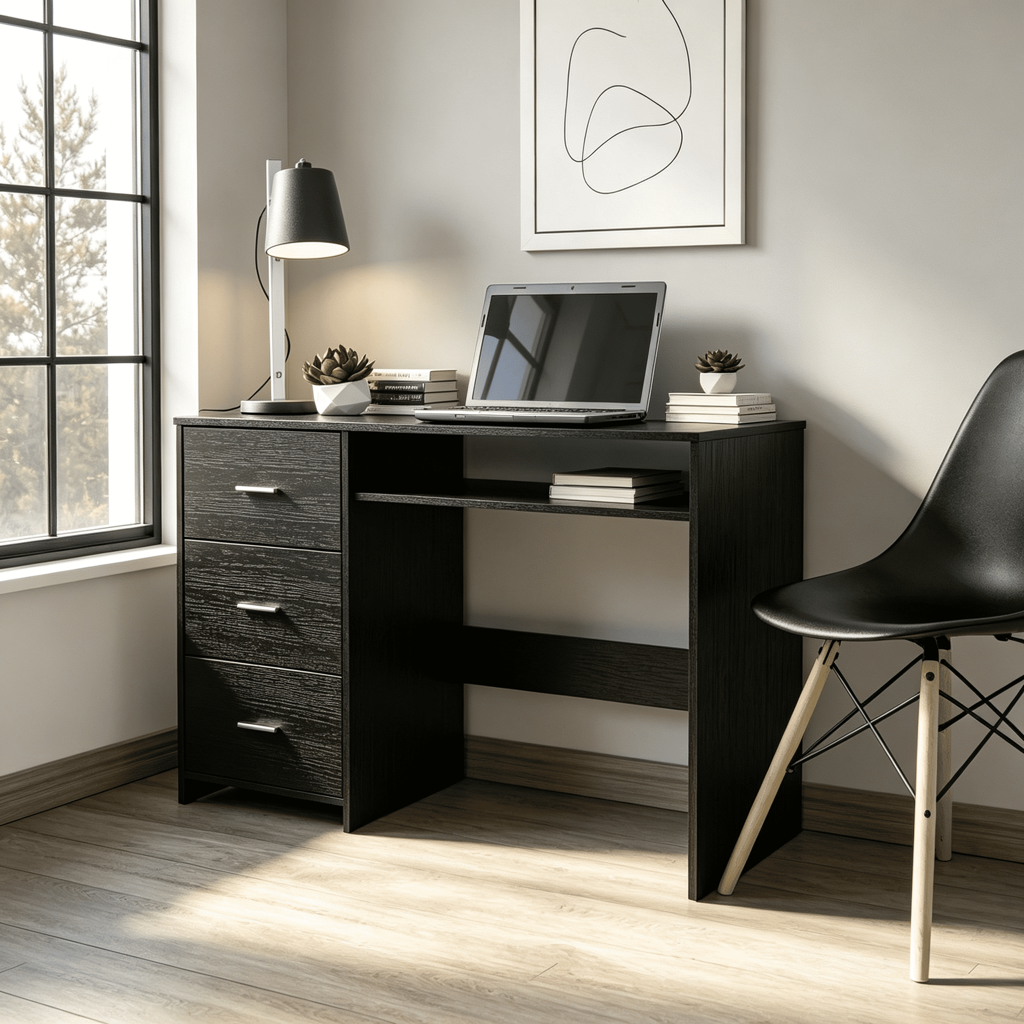 Writing Desk with 3 Drawers and 1 Shelf, 47.5 in Wide Home Office and Remote Learning Desk, Manufactured Wood, 30 in High