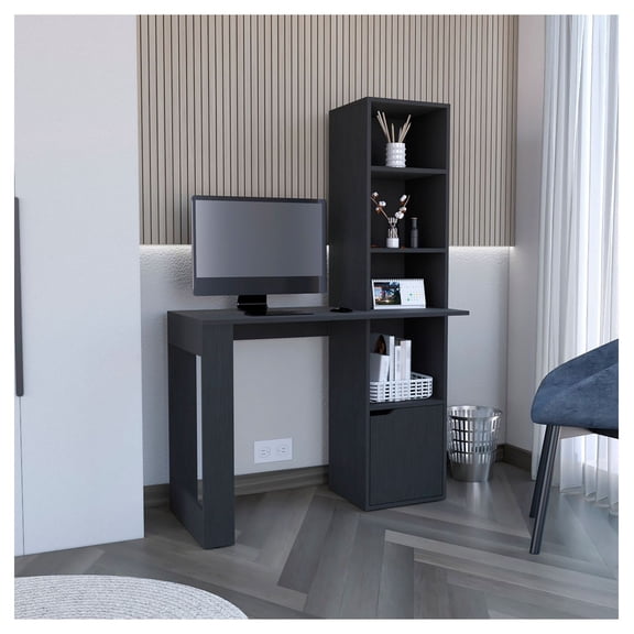 Writing Desk with Bookcase & Cabinet, Home Office Desk with Storage, Computer Desk with Shelves - White, 38.7" Wide, Modern Study Desk