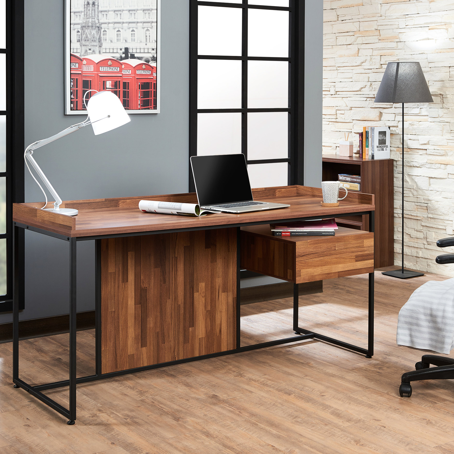 Writing Drawer Table Writing Desk with Drawer / In Home Office Scenes / PB and Metal ...