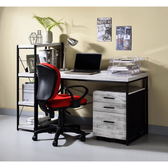 Writing Desk with Faux Concrete Top | Used in Small Offices | Melamine Paper and Metal Square Tube | No Apron for Openness