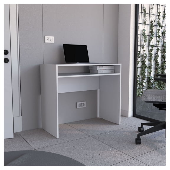Writing Desk with Shelf, 35" Computer Desk for Home Office, Small Study Table with Open Storage, Modern Minimalist Desk for Bedroom Living Room