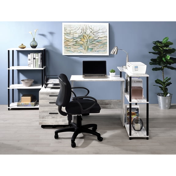 Writing Desk with Storage | Three-tier Shelf for Organizing Items | Built with Metal and Paper Veneer | Functional Setup for Small Spaces