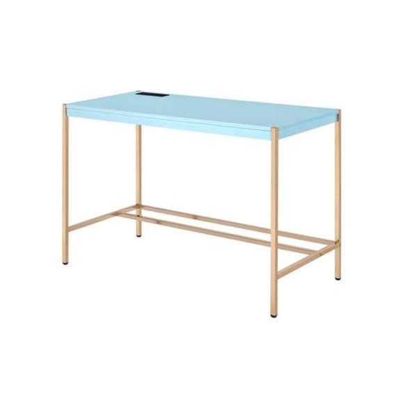 Writing Desk with USB Dock and Metal Legs Sky Blue and Gold