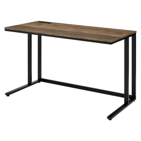 Writing Desk with Wooden Top and Built in USB Port, Brown and Black - Saltoro Sherpi
