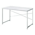 thumbnail image 1 of Mayo 47 Inch Rectangular Desk Console Table, Crossed Bars, White, Chrome, 1 of 5