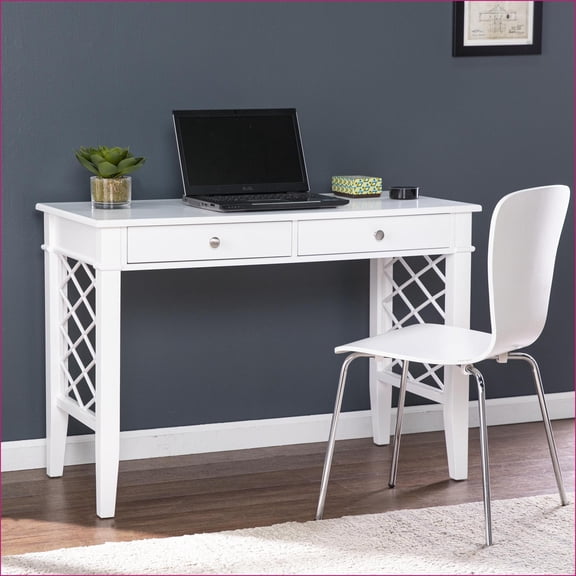 Desks, Transitional White Writing Desk with Spacious Desktop & 2 Drawers - Glenburg | White | MDF
