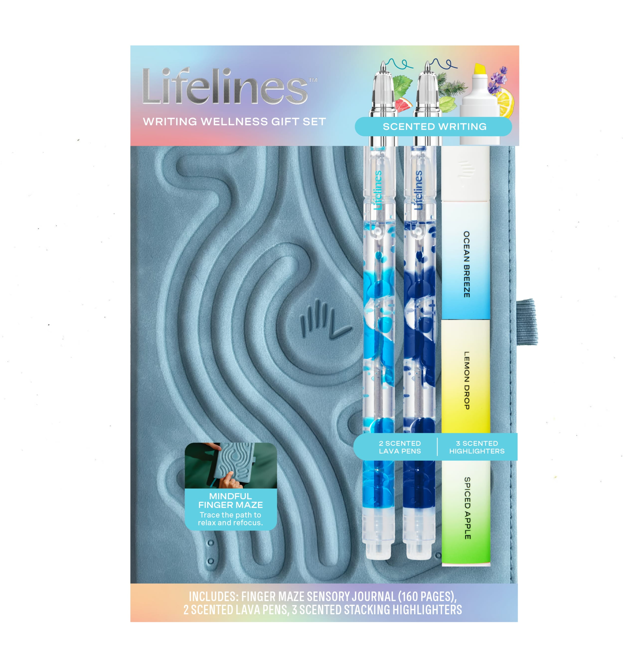 Lifelines Writing Wellness Gift Set, 6-Pieces (Blue), Infused with Scented Essential Oil Blends