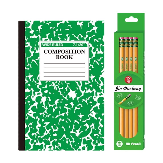 Writing Journal,Composition Notebook,Wide Ruled,A5 Notebook Paper,Sewn Notebook,A5 Notebook,Marble Colors Notebook,Green A5 Stitched Notebook With 30 Sheets (60 Pages) And 12 Sharpened Wooden Pencils