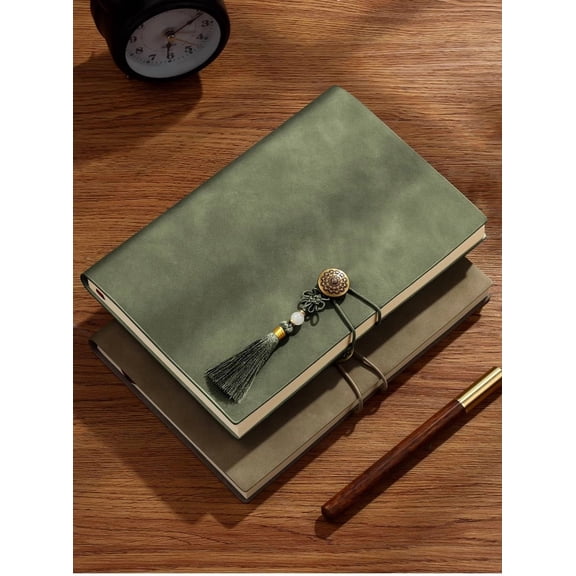Writing Journal Notebook, Diary Notepad Sketchbook Travel to Write in, Retro Pendants, Classic Embossed-2pcs-green+brown