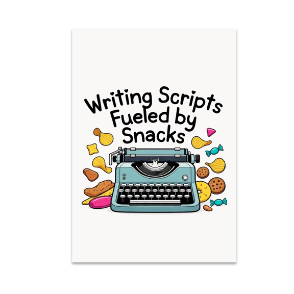 Writing Scripts Fueled by Snacks - Screenwriter Decor - 13x19 Poster Print