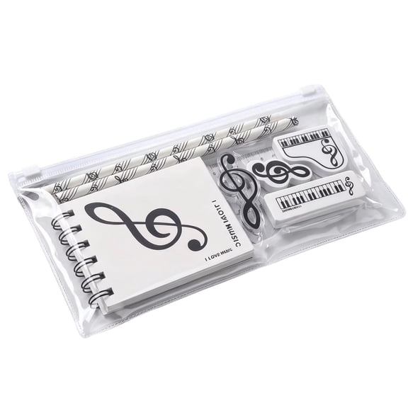Writing Supply Set with Music Theme, Mini Notebook, 2 Pencils and Ruler for Classroom Writing and Desk Use Daily