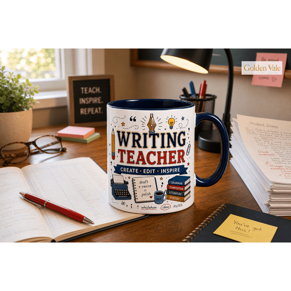 Writing Teacher Mug, Create Edit Inspire Coffee Cup Gift for English Teachers