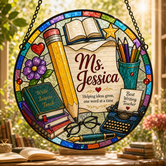 Writing Teacher Stained Glass Suncatcher Personalized Window Hanging Gift