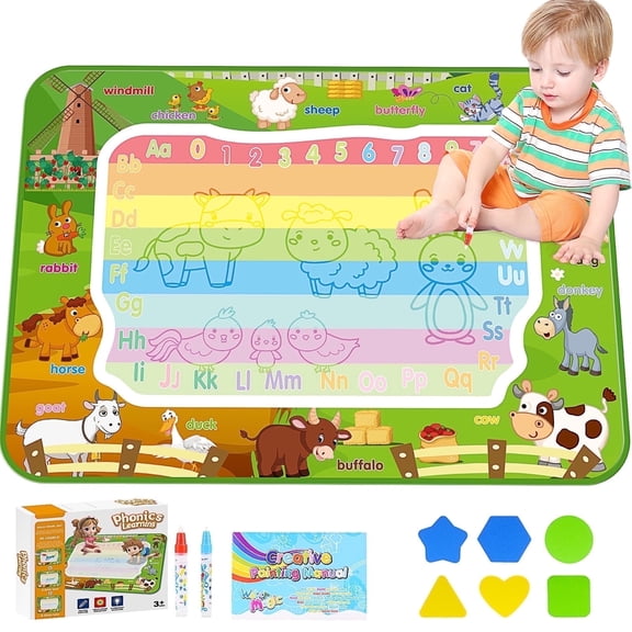 Writing Water Doodle Mat Learning Toys for Toddlers, Gifts for 3 4 5 6 Years Old Boys, Writing Mat Toddler Toys Ages 3 4 5, Boys Learning Toys Easter Gifts