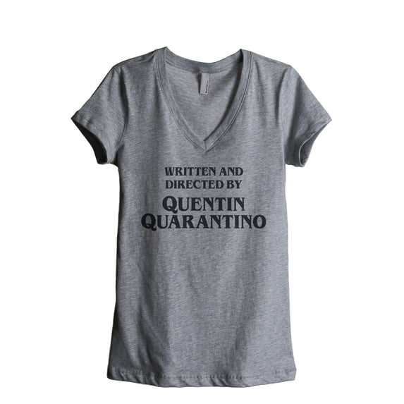 Written And Directed By Quentin Quarantino Women's Fashion Relaxed V-Neck T-Shirt Tee Heather Grey Medium