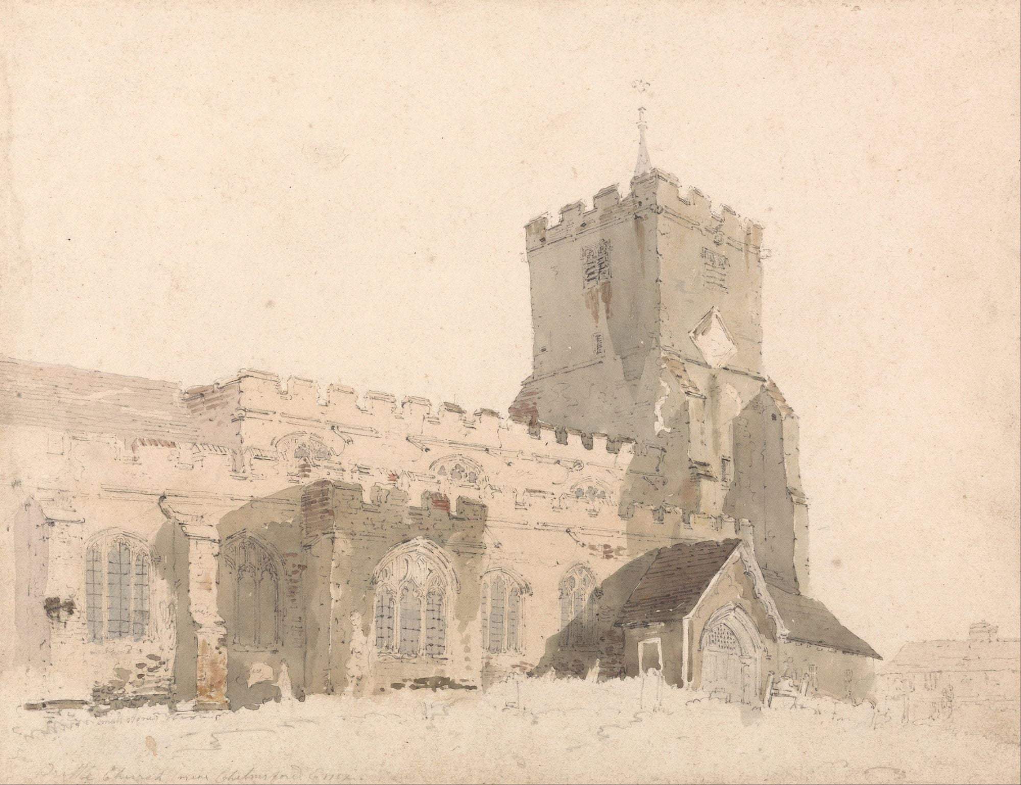 Writtle Church Essex c1795 Canvas Art - Thomas Girtin (24 x 36)