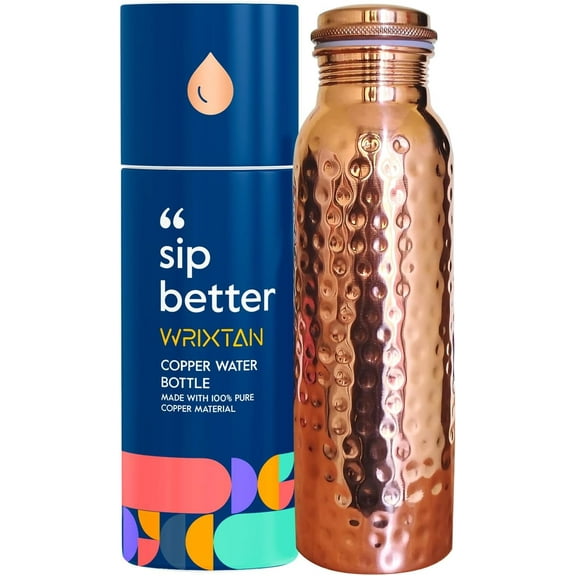 Wrixtan Full Hammered Copper Water Bottle, 1 Liter