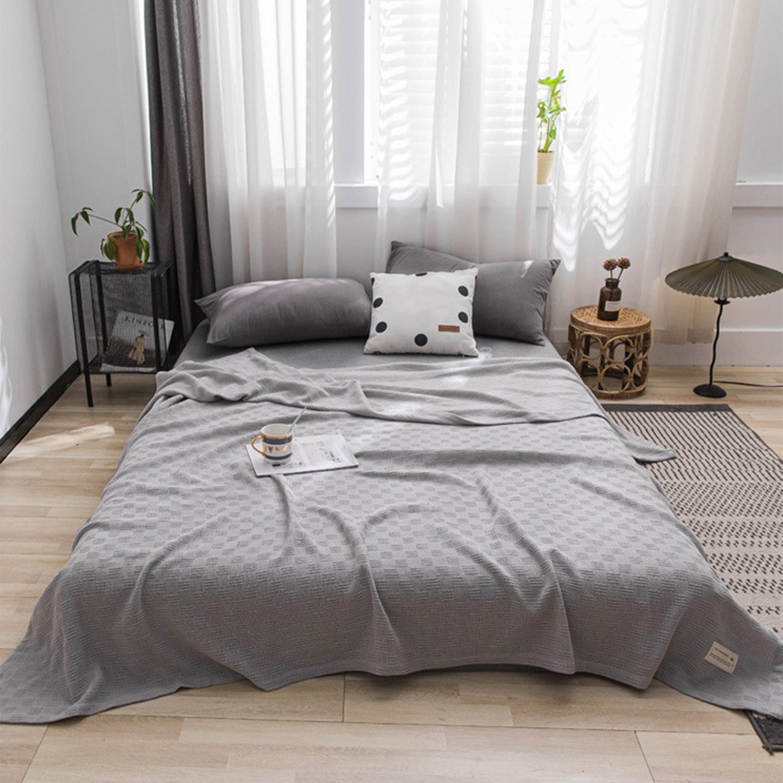 Wrjufa Cotton Bed Blanket Twin Cotton Thermal Blanket, Lightweight Bed