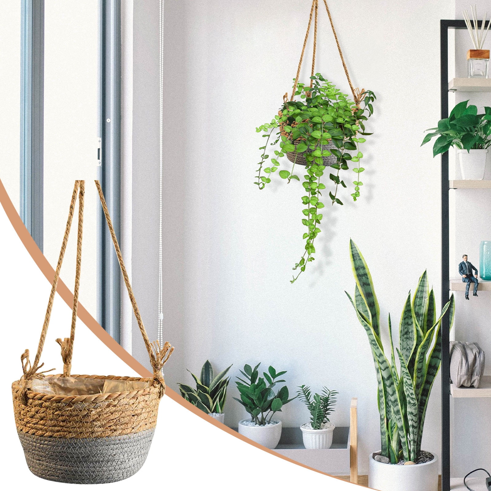 Wrjufa Nordic Wind Rattan Basket Hanging Basket Storage Green Dill