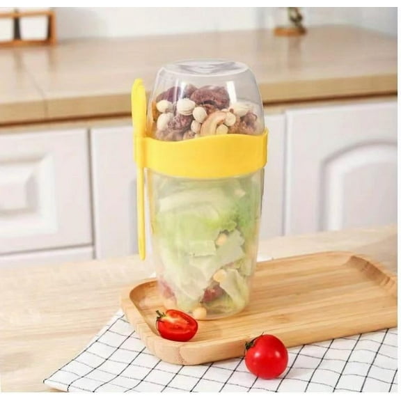 Wrjufa Oatmeal Cup, Yogurt Cup, Portable Vegetable Salad Light Food Double-layer Cup, Take-out Breakfast Cup, Milk Cup With Covered Spoon A