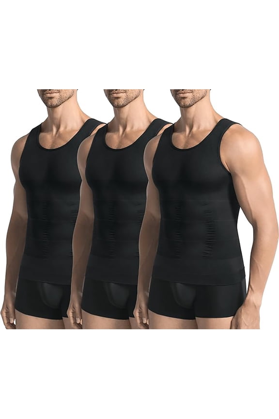3 Pack Men’s Compression Shirt Slimming Body Shaper Tank Top, Tummy Control Workout Vest for Gym, Running, Training