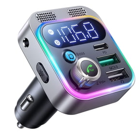 Wrong Duck 48W Bluetooth Adapter Car, Bass Hi-Fi Stereo, FM Transmitter Car Bluetooth 5.0, 30W PD / 18W QC & Hands-Free System, Dual Microphone & LED Light, Bluetooth, AUX & U-Disk Connection