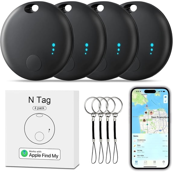 Wrong Duck Air Tag Key Finder 4Pcs, Air Tracker Tag Compatible with Apple Where is App (iOS Only), Suitcase Tracker for Luggage/Bags/Keys, One-Year Battery Life (Black-4Pcs)