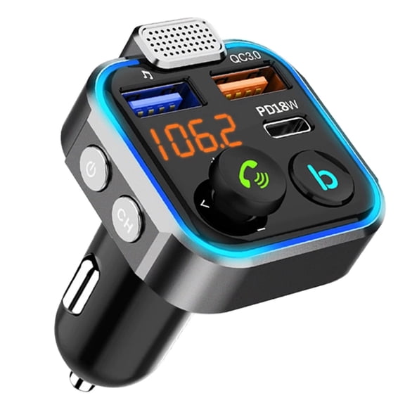 Wrong Duck FM Transmitter in-Car Adapter, Type-C PD 20W+ QC3.0 Fast USB Charger, Wireless Bluetooth 5.0 Radio Car Kit, Hands-Free Calling, MP3 Player Receiver Hi Fi Bass, Support U Disk