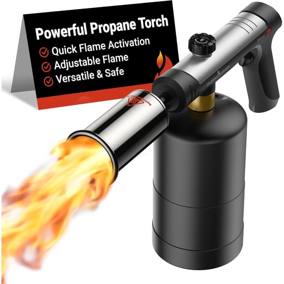 Wrong Duck Propane Torch with One-Touch Max Fire, Safety Lock Cooking Blow Torch Head, Charcoal Lighter for Grill, BBQ, Sous Vide (Tank Not Included)