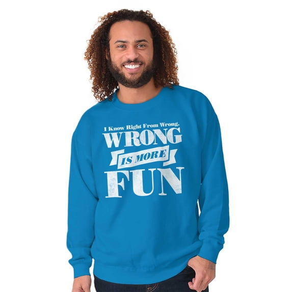 Funny Wrong is More Fun Attitude Joke Sweatshirt for Men or Women Brisco Brands L