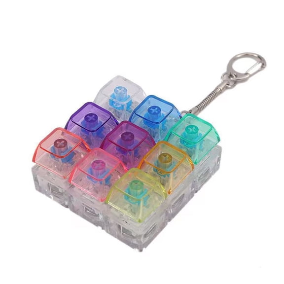 WrongDuck Keyboard Fidget Toy, Keyboard Fidget Keychain 9-in-1 Keyboard Decompression Button Finger Clicker Toys  Fidget Gifts (Transparent- Green Black)