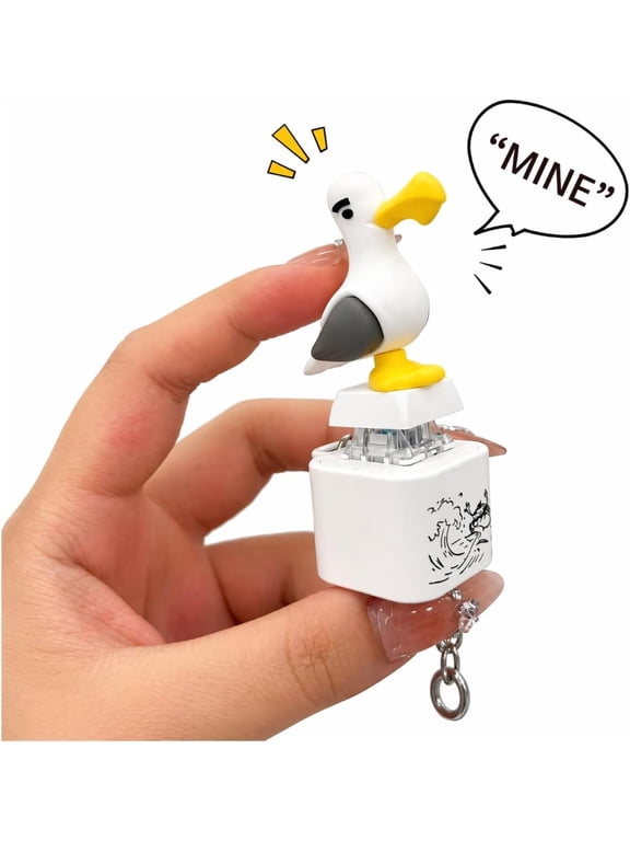 1 Pack Seagull Clicker Fidget Keychain Rechargeable Sound Button Toy with LED Light Funny Bird Sound Desk Accessory Novelty Gift