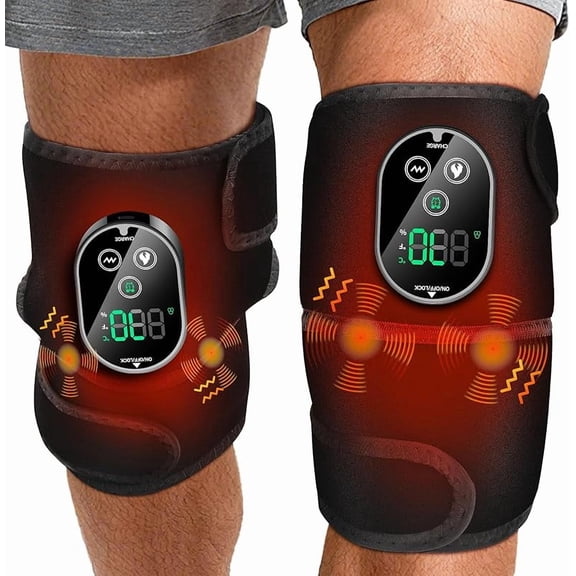 Wrongduck 2-Pack Cordless Knee Heating Pad with Massager, 3 Heat & 3 Vibration Levels, 4000mAh Rechargeable Heating Wrap for Knee, Shoulder, and Elbow Support