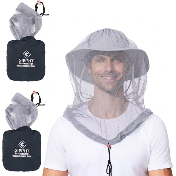 Wrongduck 2 Pack Fine Mesh Mosquito Head Net Over Hat, Adjustable Bug Face Net for Hiking Fishing Camping Gnat Fly Insect Outdoor Protection