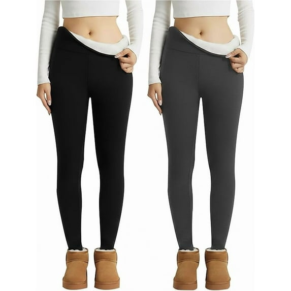 Wrongduck 2 Pack Fleece Lined Leggings for Women, High Waisted Thermal Winter Yoga Pants, Soft Warm Thick Workout Leggings for Cold Weather