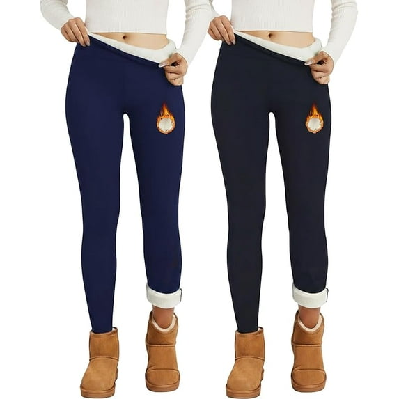 Wrongduck 2 Pack Fleece Lined Leggings for Women, High Waisted Thermal Winter Yoga Pants, Soft Warm Thick Workout Leggings for Cold Weather