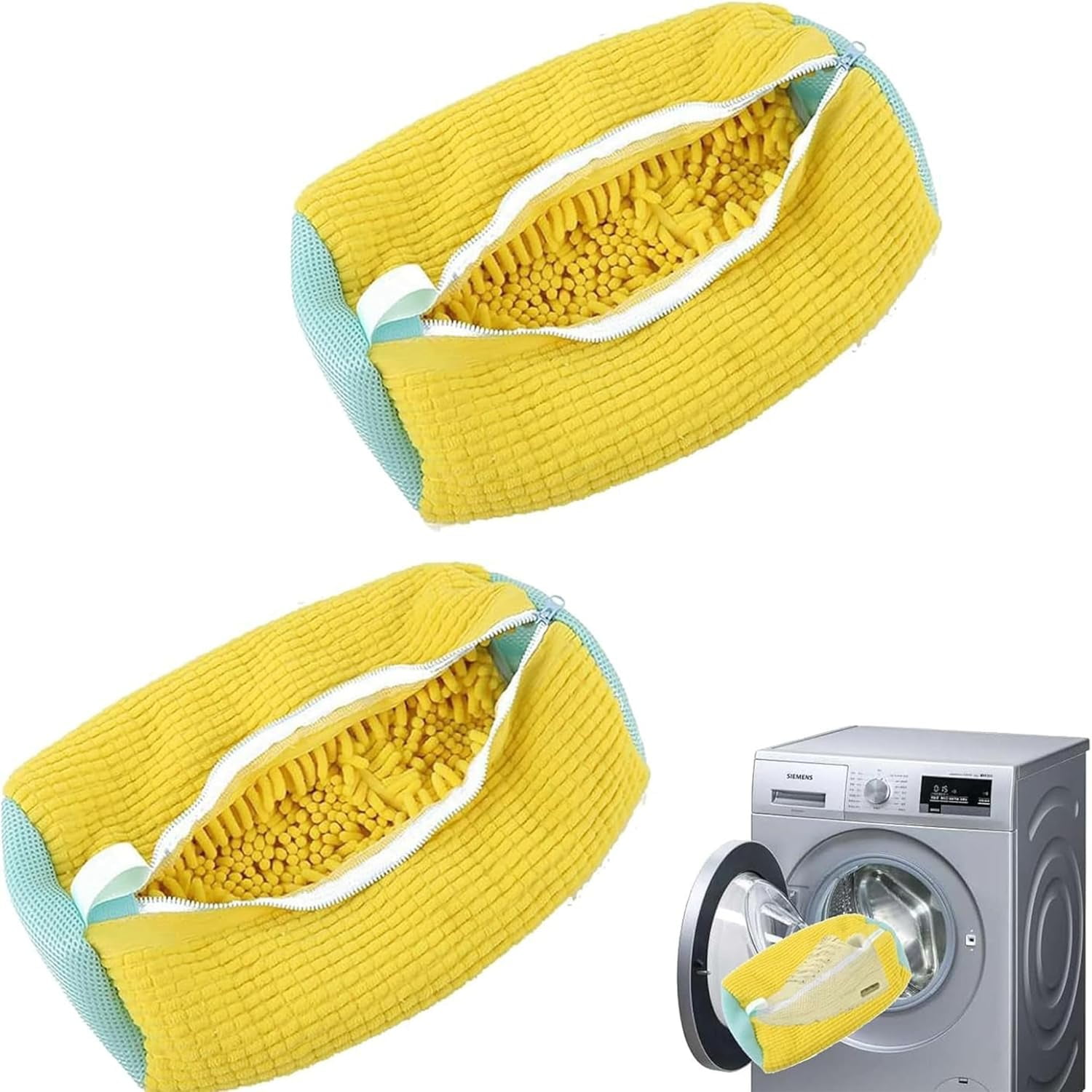 Wrongduck 2-Pack Shoe Washing Bags for Machine, Mesh Sneaker Laundry Bags with Hidden Zipper and Plush Interior, Deep Cleaning and Travel Shoe Organizer Durable Nylon Polyester for Adult & Kids Shoes