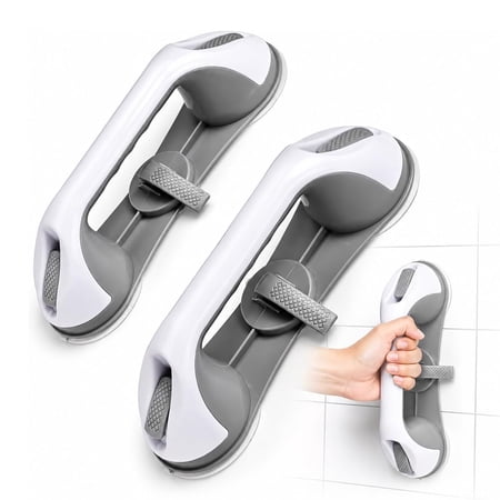 Wrongduck 2 Pack Suction Grab Bars for Bathtubs and Showers, No-Drill Bathroom Safety Handles with 3 Suction Cups, Removable Balance Assist Bars for Tile and Glass