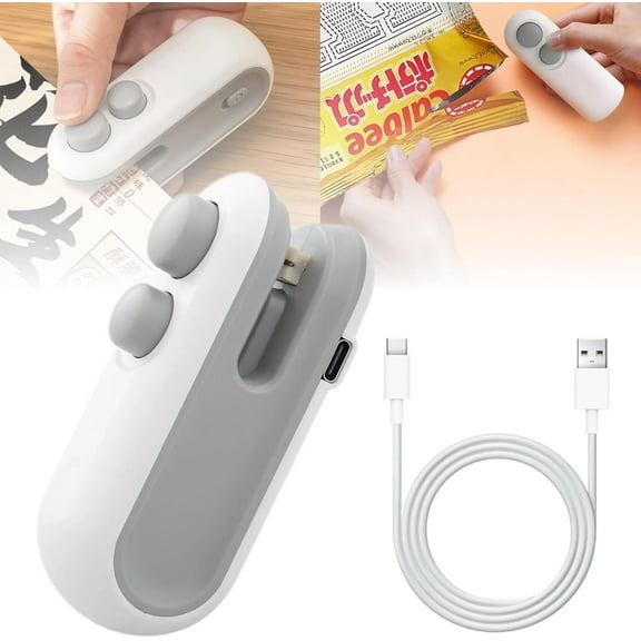 Wrongduck 2-in-1 Mini Bag Sealer & Cutter Rechargeable Magnetic Handheld Heat Sealer for Plastic Food Bags, Chips, Snacks Portable Storage Tool for Freshness Preservation (White)
