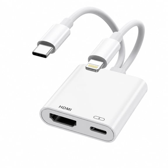 Wrongduck 2-in-1 Phone Tablet HDMI Display Adapter with Lightning USB-C Inputs, 4K 60Hz Screen Sync and 100W Pass-Through Power