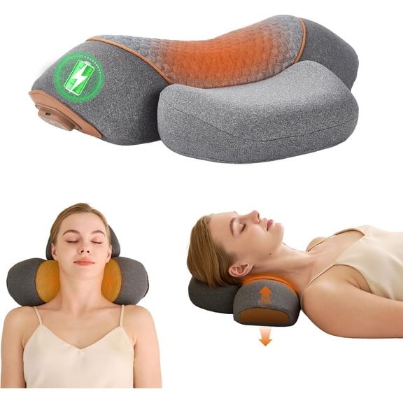 Wrongduck 3-in-1 Rechargeable Neck Massager Pillow with Heat, Vibration and Traction, Memory Foam Neck Support for Home Office and Travel