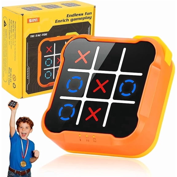 Carlikeit 4-in-1 Electronic Tic Tac Toe Bolt Puzzle Game, Handheld Strategy Console with Silent Mode, Memory Flash, and Whack-a-Mole, Portable Travel Brain Game for Home, Office, or Gifts