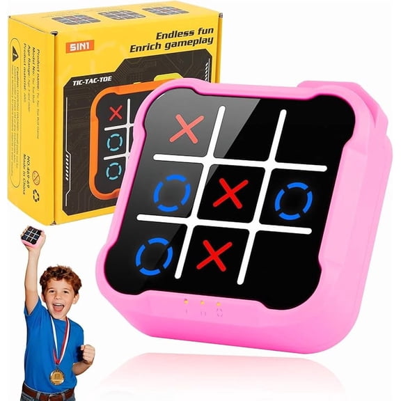 Wrongduck 4-in-1 Electronic Tic Tac Toe Bolt Puzzle Game, Handheld Strategy Console with Silent Mode, Memory Flash, and Whack-a-Mole, Portable Travel Brain Game for Home, Office, or Gifts