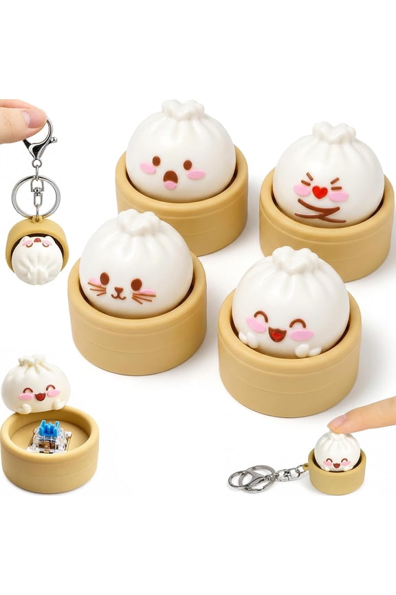 Wrongduck 4PCS Dumpling Keyboard Fidget Toy Clicker Keychain with Crisp Sound Silicone Mini Desk Gadget Novelty Gift for Office Travel