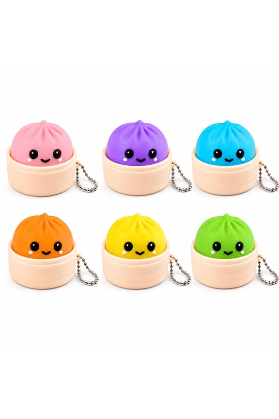 Wrongduck 6 Piece Dumpling Clicker Keychain Set, Colorful 3D-Printed Pressable Fidgets with Tactile Feedback for Bags Keys Desks