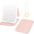 thumbnail image 1 of Wrongduck 72 LED Travel Makeup Mirror Portable Lighted Mirror with 3 Color Dimmable Lighting Touch Screen Rechargeable Adjustable Stand Pink, 1 of 7